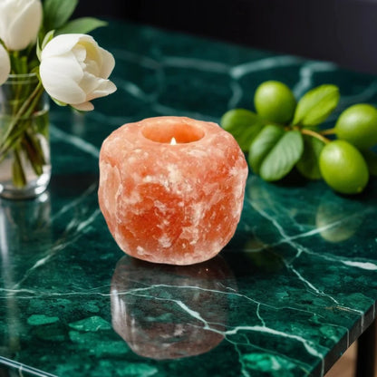 2x Natural Pink Himalayan Salt Pink Candle Holder